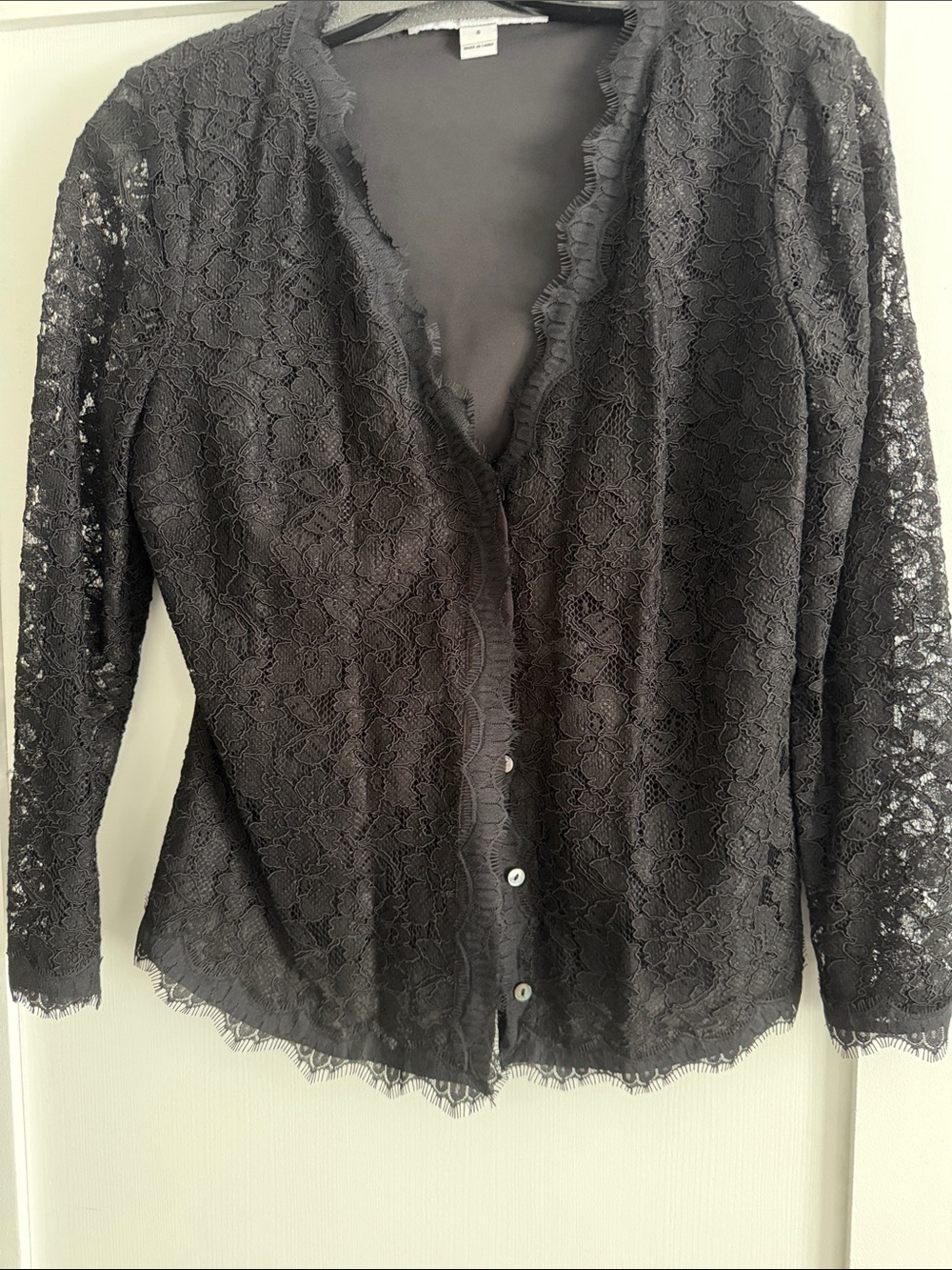 Diane Von Furstenberg Black Lace Button-Down Blouse